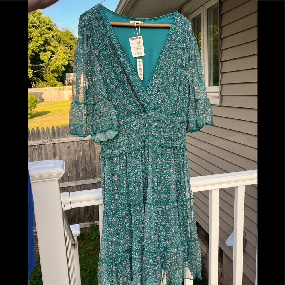 NWT Max Studio Green Floral Tiered A-Line Dress, size XL